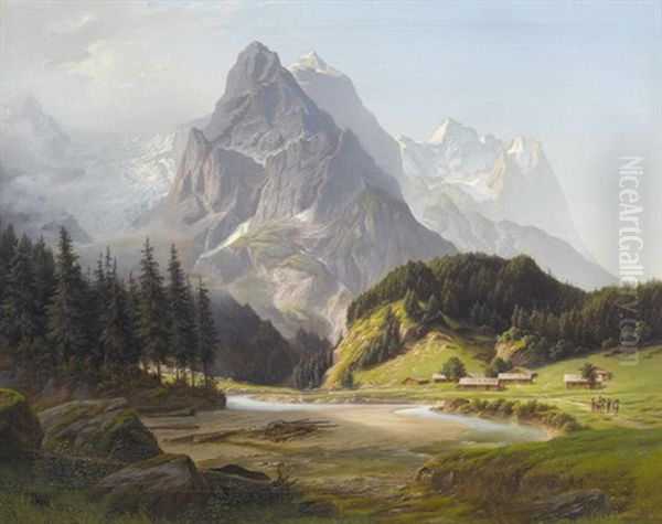 Rosenlaui Mit Wetterhorn Und Wellhorn Oil Painting by Johann Matthias Neithardt