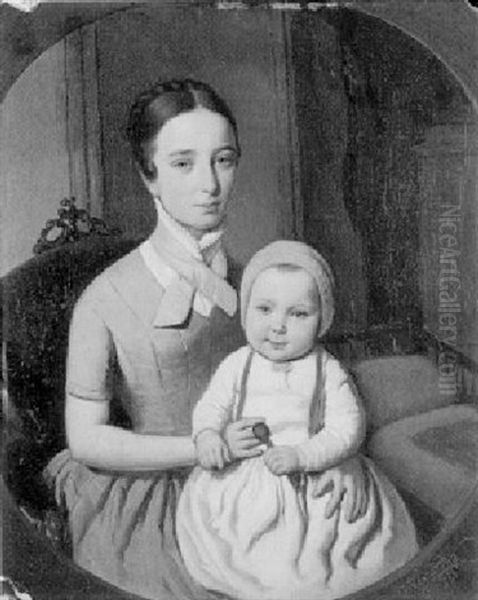 Junge Frau Mit Ihrer Tochter Oil Painting by Johann Nejebse