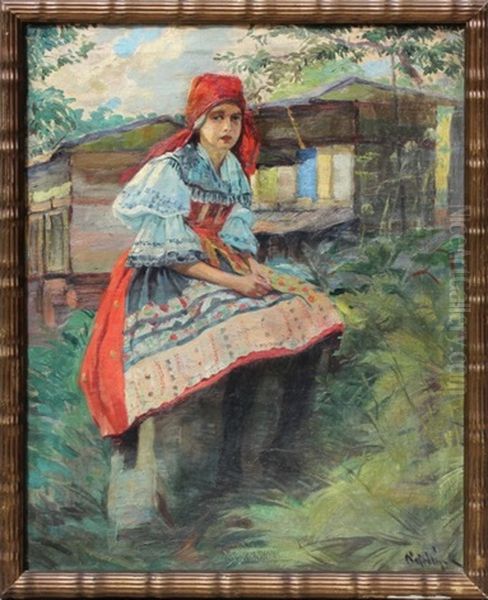 Krojovana Divka Oil Painting by Karel Nejedly