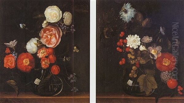 Nature Morte Au Vase De Fleurs Sur Un Entablement Oil Painting by Martinus Nellius