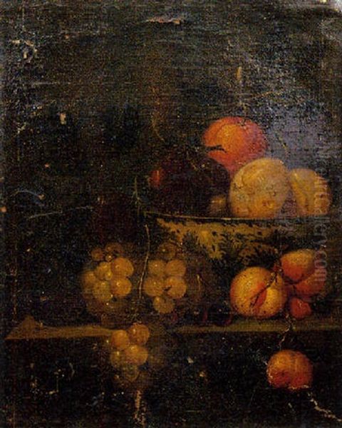 Nature Morte Aux Prunes Et Oranges Dans Une Porcelaine Wang-li Sur Un Entablement Oil Painting by Martinus Nellius