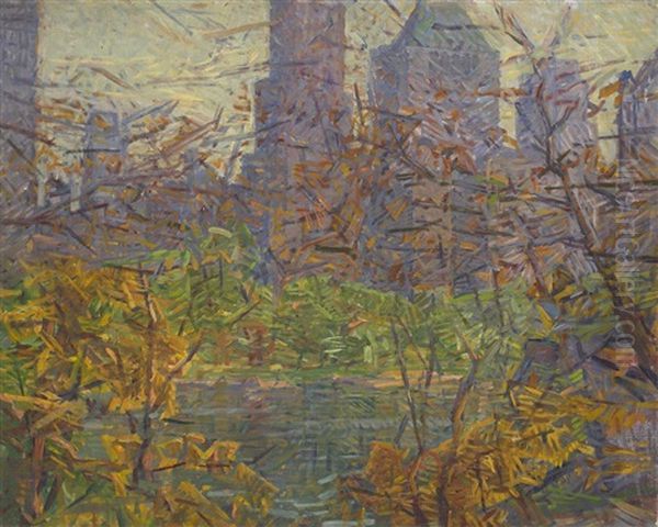 New York Skyline From Central Park Oil Painting by Bruce Nelson