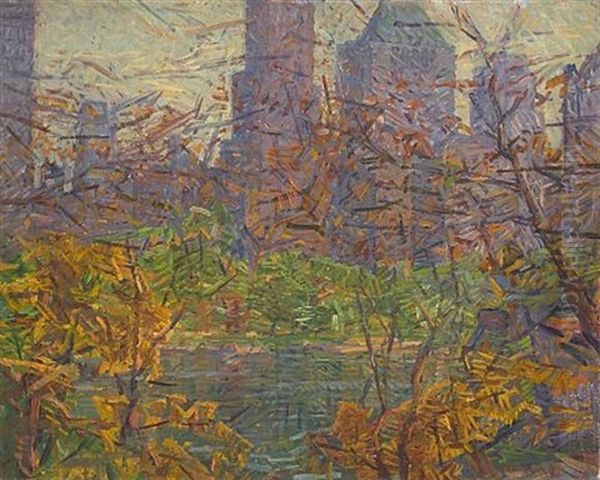 New York Skyline From Central Park Oil Painting by Bruce Nelson