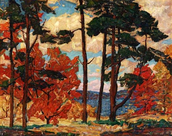 Lake In Autumn Landscape by Ernest Bruce Nelson