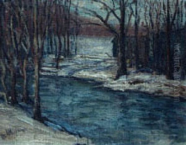 Snow At The Stream Oil Painting by William Henry de Beauvoir Nelson