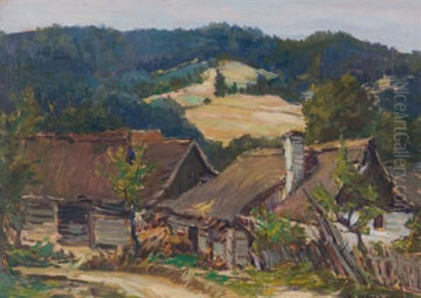 Landschaft Mit Bauernhausern Bei Chalupy/polen Oil Painting by Zdenek Nemastil