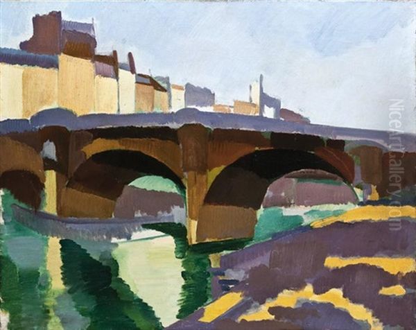 A Pont Neuf Oil Painting by Jozsef Nemes-Lamperth