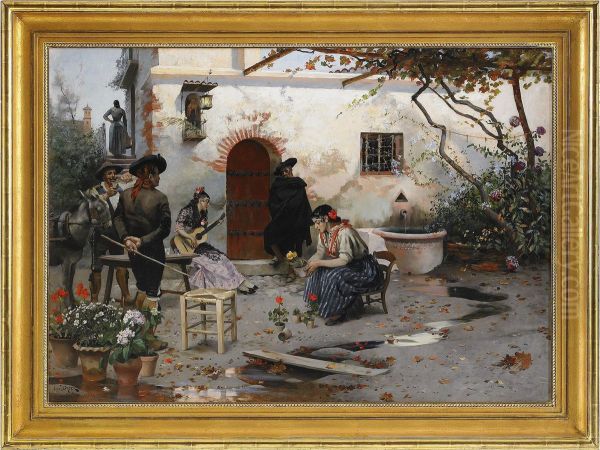 Spanskt Torg Med Musikanter - Granada Oil Painting by Hugo Birger