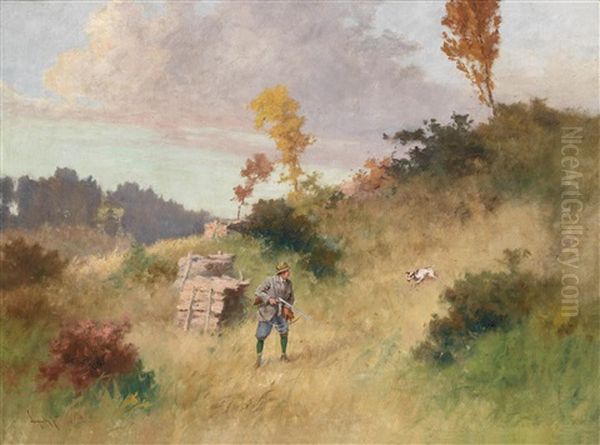 Hunter Out Deer Stalking Oil Painting by Antal (Laszlo) Neogrady