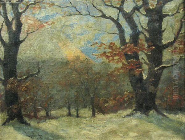 Early Winter Oil Painting by Antal (Laszlo) Neogrady