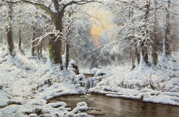 Winter's Stream Oil Painting by Antal (Laszlo) Neogrady