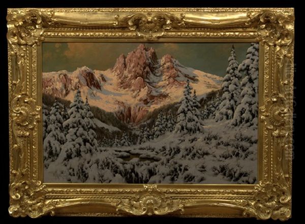 Alpine Landscape Oil Painting by Antal (Laszlo) Neogrady