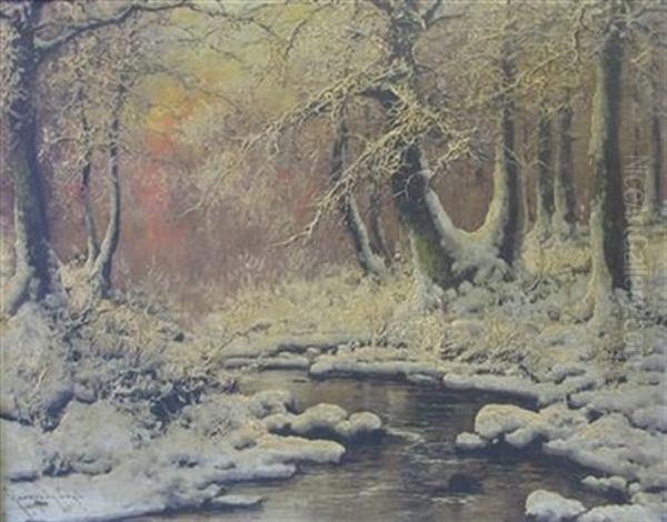 Winter Landscape Oil Painting by Antal (Laszlo) Neogrady