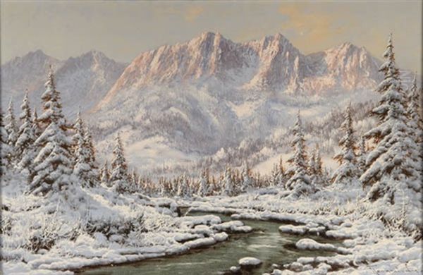 Winter Landscape Oil Painting by Antal (Laszlo) Neogrady