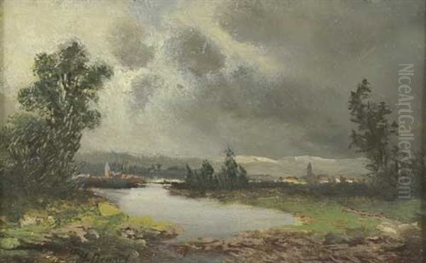 Aufziehendes Gewitter Uber Dem Dachauer Moos Oil Painting by Heinrich Neppel