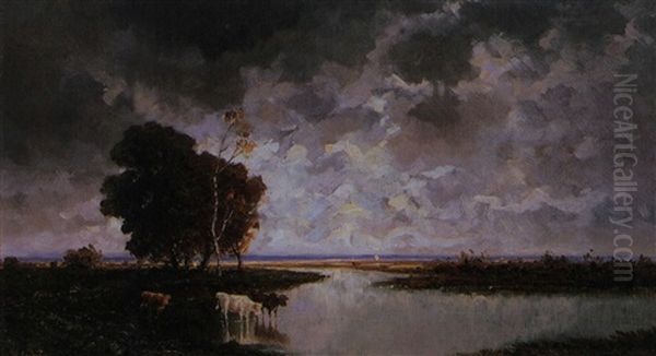 Dachauer Moos Vor Dem Gewitter Oil Painting by Heinrich Neppel