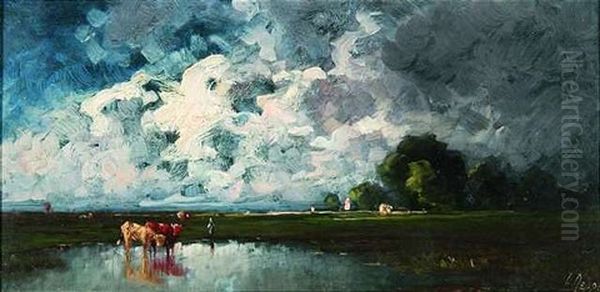 Sommergewitter Uber Dem Dachauer Moos Oil Painting by Heinrich Neppel