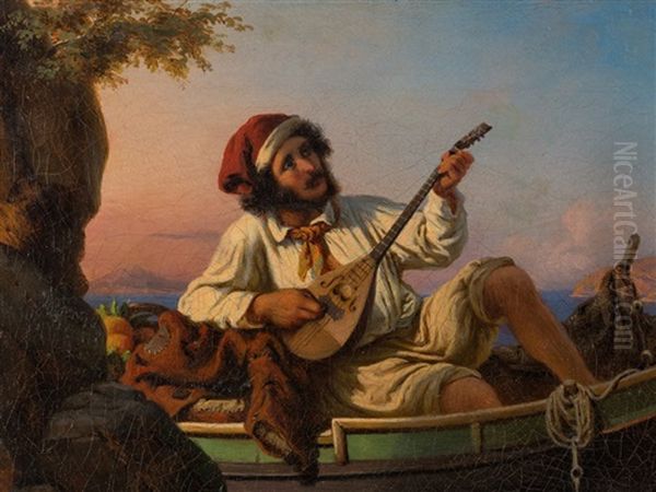 Neapolitan Musician Oil Painting by Wilhelm Nerenz