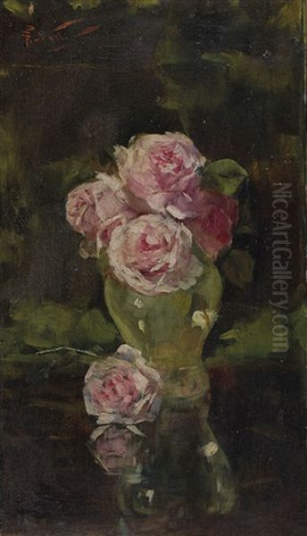 (roses) Oil Painting by Girolamo Pieri Ballati Nerli