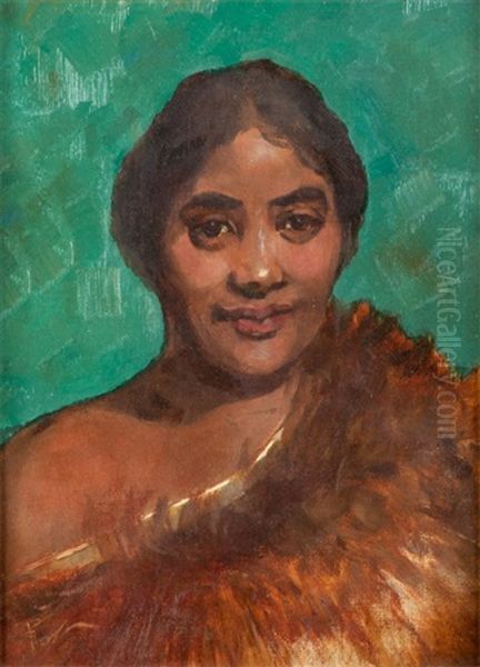 Portrait Of A Maori Girl Oil Painting by Girolamo Pieri Ballati Nerli