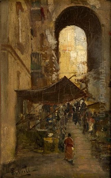 Cairo Street Scene Oil Painting by Girolamo Pieri Ballati Nerli