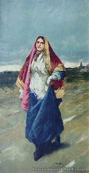 Neapolitan Peasant Woman Oil Painting by Girolamo Pieri Ballati Nerli