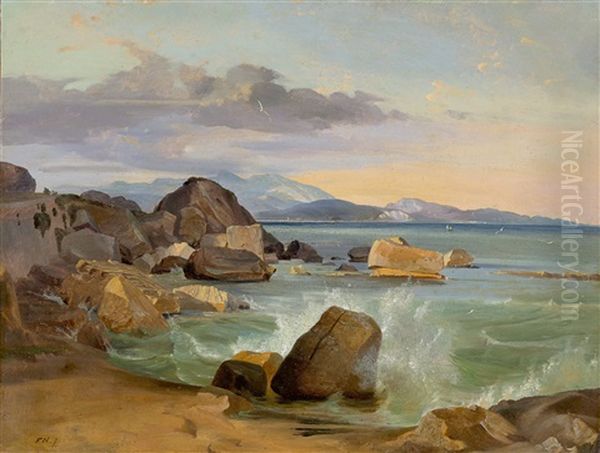 On The Beach Of Terracina Oil Painting by Friedrich Nerly the Younger