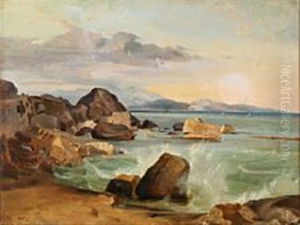 Beach At Terracina Oil Painting by Friedrich Nerly the Younger