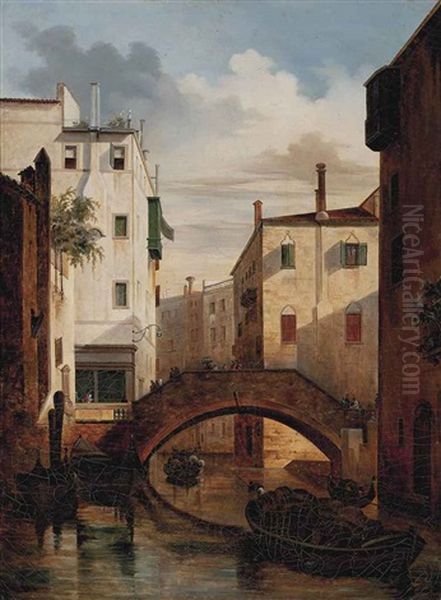 Crossing The Bridge, Venice by Friedrich Nerly the Younger