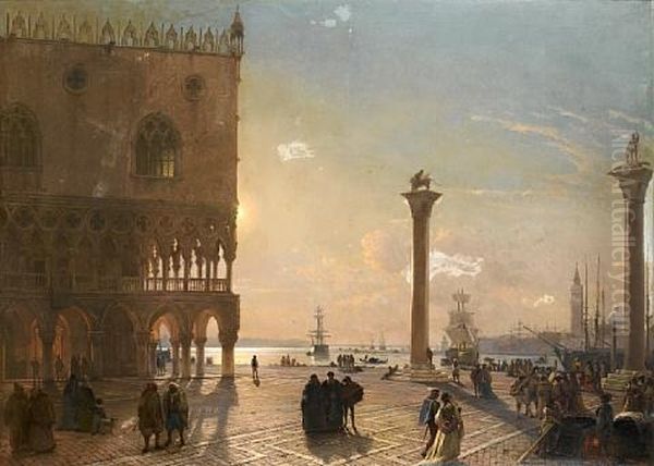 The Piazza San Marco By Moonlight Oil Painting by Friedrich Nerly the Younger