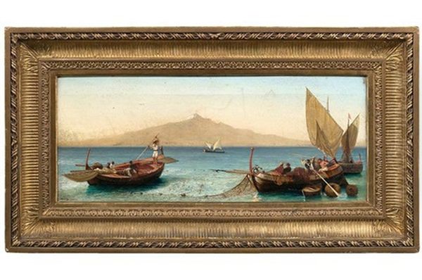 Fischerboote Im Golf Von Syrakus Oil Painting by Friedrich Nerly the Younger