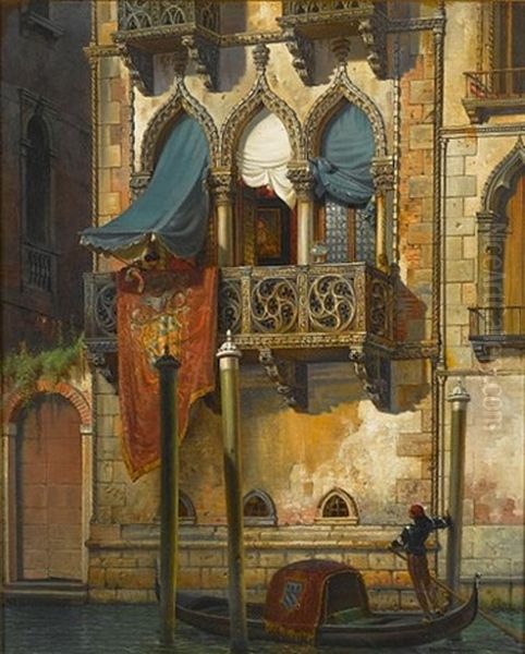 Venice: Casa Del Moro Detta D'otello (+ Casa Contarini; Pair) Oil Painting by Friedrich Nerly the Younger