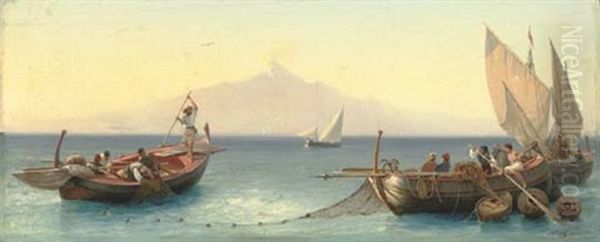 Fishermen In The Bay Of Naples Oil Painting by Friedrich Nerly the Younger