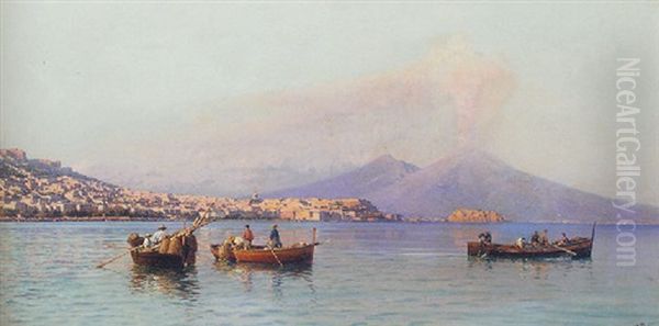 The Bay Of Naples With Vesuvius In The Distance Oil Painting by Friedrich Nerly the Younger