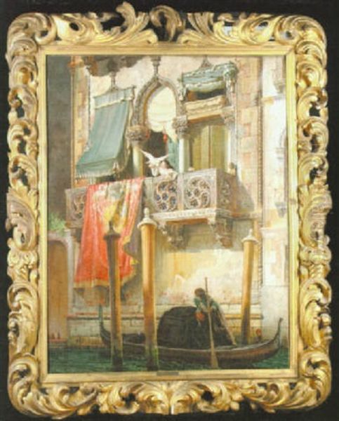 A Venetian Balcony Oil Painting by Friedrich Nerly the Younger