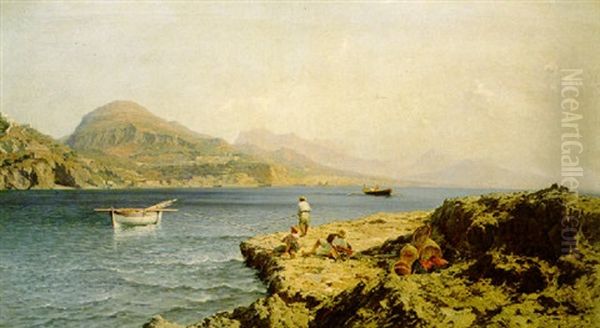 On The Coast Near Naples Oil Painting by Friedrich Nerly the Younger