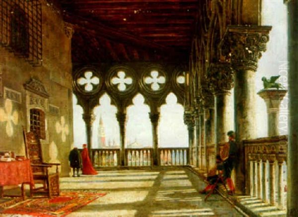 A View From The Doge's Palace, Venice Oil Painting by Friedrich Nerly the Younger