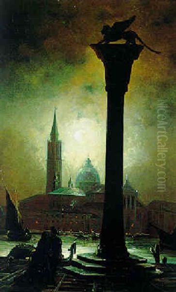 Phantastischer Blick Von Der Piazetta Auf Die Isola San Giorgio, Venedig, Bei Mondschein Oil Painting by Friedrich Nerly the Younger