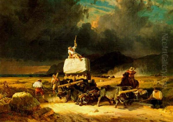 Transporting Marble To The Sculptor Thorvaldsen In Rome Oil Painting by Friedrich Nerly the Younger