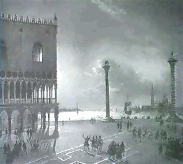 Figures On The Piazzetta, Venice Oil Painting by Friedrich Nerly the Younger