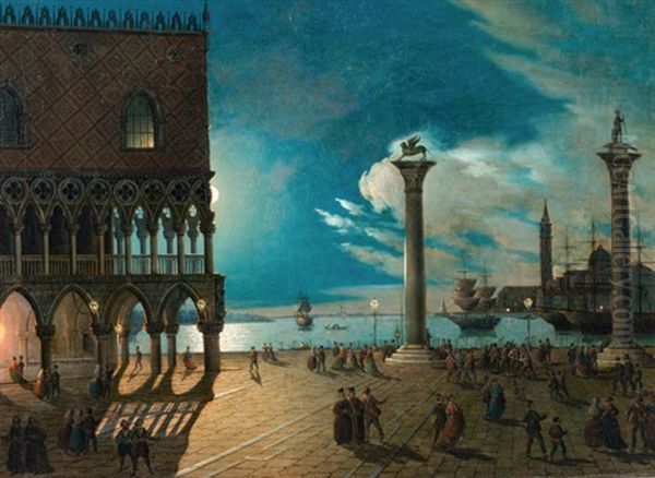 Die Piazzetta Di San Marco Bei Mondschein Oil Painting by Friedrich Nerly