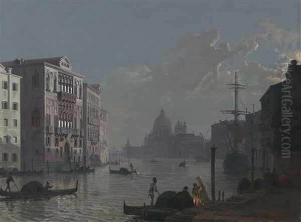 Der Canal Grande In Venedig Bei Mondlicht Oil Painting by Friedrich Nerly