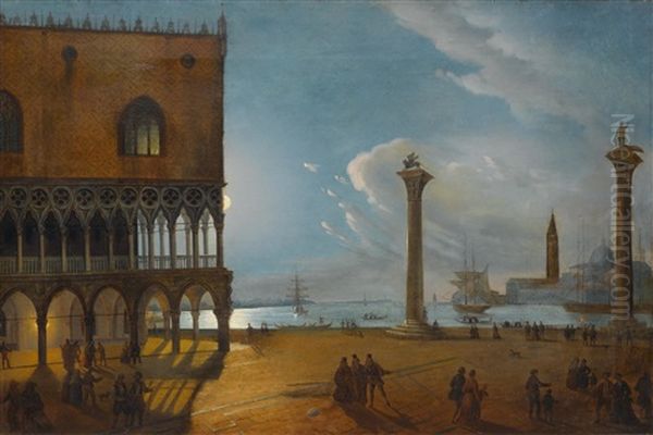 View Of The Doge's Palace By Moonlight Oil Painting by Friedrich Nerly