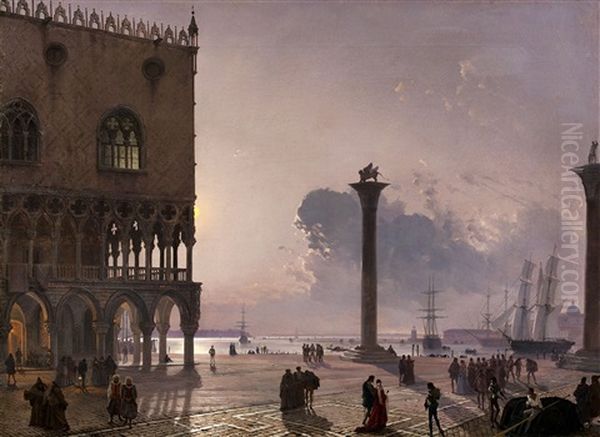 The Piazzetta Di San Marco By Moonlight Oil Painting by Friedrich Nerly