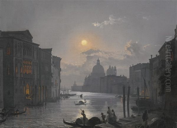 Venice, A View Of The Grand Canal With The Palazzo Cavalli-franchetti And Santa Maria Della Salute Oil Painting by Friedrich Nerly