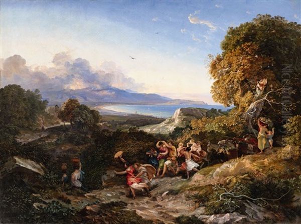 A Wine-grower's Parade On Monte Circello Oil Painting by Friedrich Nerly