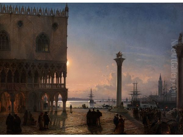 Piazza San Marco In Venedig Im Mondlicht Oil Painting by Friedrich Nerly