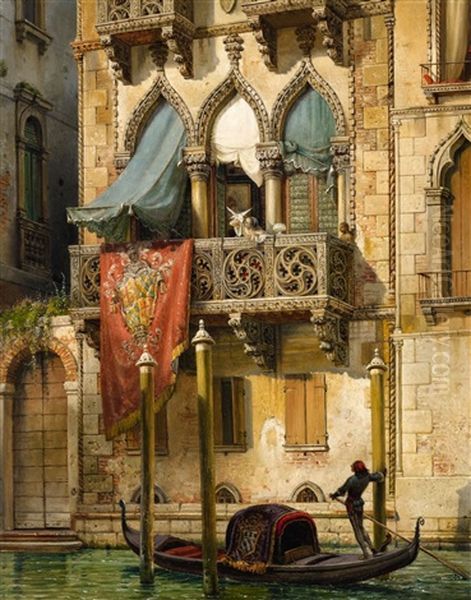 The Palazzo Contarini In Venice (the House Of Desdemona) Oil Painting by Friedrich Nerly