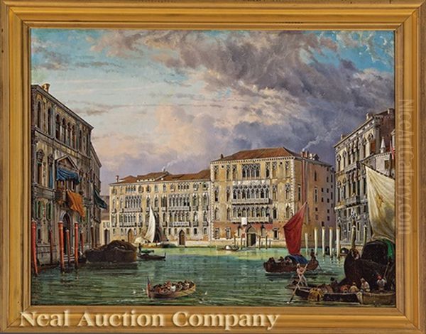 The Volta Del Canale In Venice: Palazzi Giustinian And Foscari Oil Painting by Friedrich Nerly