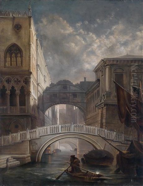 Die Seufzerbrucke In Venedig Bei Mondlicht Oil Painting by Friedrich Nerly